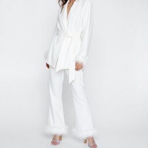 NWT • Nasty Gal • Feathered Trim Wide Leg Trousers •